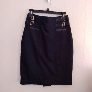 Worthington Dark Chambray Pencil Midi Skirt w/ Buckle Detail Size 6